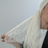 מטפחת לונג תחרה עם פרנזים - שמנת