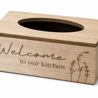 קופסת טישו מעץ דקורטיבית למטבח Welcome to our Kitchen