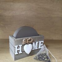 קופסת תחתיות לכוסות עם עיצוב HOME | מעמד תחתיות דקורטיבי לשולחן