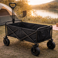 עגלת קמפינג מתקפלת עם ידית משיכה | עגלת נשיאה חזקה לטיולים, קניות וחוף הים | צבע שחור