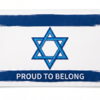 מדבקה פנימית לשמשת הרכב דגל ישראל עם כיתוב PROUD TO BELONG  | מדבקה פנימית 9X6 ס