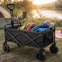 עגלת קמפינג מתקפלת עם ידית משיכה | עגלת נשיאה חזקה לטיולים, קניות וחוף הים | צבע שחור