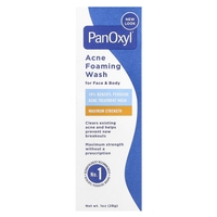 PanOxyl Acne Foaming Wash – תרחיץ מקציף לטיפול באקנה (10% בנזואיל פרוקסיד) בחוזק מקסימלי לפנים ולגוף – 28 גרם