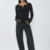 REPLAY - חולצת ריב ארוכה בצבע שחור