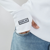 REPLAY - חולצת ריב ארוכה בצבע לבן