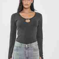 REPLAY - בודיסוט לנשים בצבע שחור עם מפתח טיפה ולוגו מתכתי