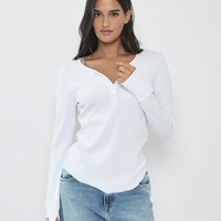 REPLAY - חולצת ריב ארוכה בצבע לבן