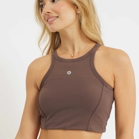 REPLAY - גופיית קרופ עם כתפיות דקות וטייץ ספורטיבי מחטב ארוך בצבע חום