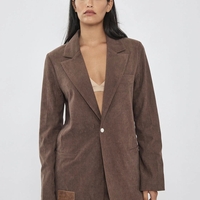 REPLAY - ז'קט בלייזר קורדרוי לנשים בצבע חום