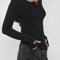 REPLAY - חולצת ריב ארוכה בצבע שחור