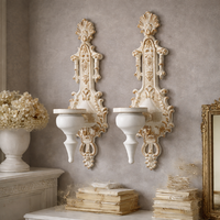 זוג פמוטים מחזיקי נרות מתכת לתלייה לבן וינטאג'