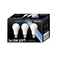 שלישיית נורות ליבון לד חלבית E27 15W אור קר 6500K NISKO