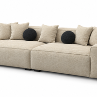Textured Beige Sofa with Ottoman