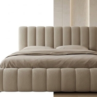 Modern Beige Boucle Channel-Tufted Bed Frame