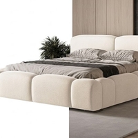 Modern Off-White Boucle Puffy Platform Bed Frame
