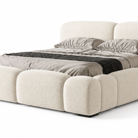 Modern Off-White Boucle Puffy Platform Bed Frame