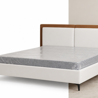 Modern White Bed Frame with Leather-Trimmed Headboard