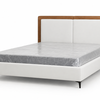 Modern White Bed Frame with Leather-Trimmed Headboard