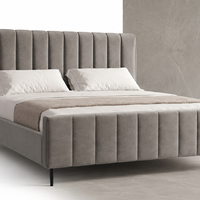 Modern Beige Channel-Tufted Bed Frame