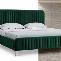 Modern Emerald Velvet Channel-Tufted Bed Frame