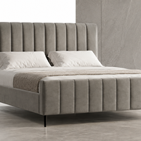 Modern Beige Channel-Tufted Bed Frame