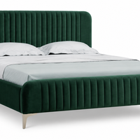Modern Emerald Velvet Channel-Tufted Bed Frame
