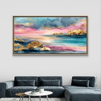תמונת קנבס אקוורל נוף ים ורוד וטורקיז עם זהב – קנבס מודרני לרוחב--דגם CC4564