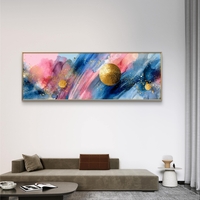 תמונת קנבס פנורמית צבעונית בגווני כחול וורוד עם נקודות זהב בהדפסה חלקה – תכשיט לבית