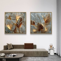 זוג תמונות קנבס עלים זוהרים בגווני פנינה, זהב ושמפניה – דגם SB6302