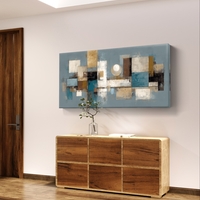 תמונת קנבס לרוחב בסגנון אבסטרקט גאומטרי בגווני כחול ובז’ לעיצוב הבית