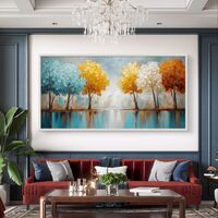 אמנות קיר יוקרתית עם שורת עצים והשתקפות מימית רכה.