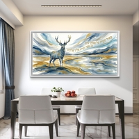 תמונת קנבס לרוחב עם אייל ופסוק כְּאַיָּל תַּעֲרֹג, בעיצוב רוחני בגווני תכלת וזהב, הדפסה חלקה מבית תכשיט לבית