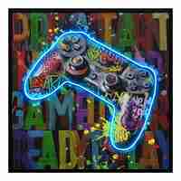 תמונת גיימינג מוארת עם שלט רחוק וסוללות – שלט קונסולה גרפיטי LED - מידה 83*83 ס