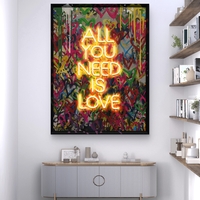 תמונת גרפיטי ALL YOU NEED IS LOVE מוארת עם שלט רחוק וסוללות – אמנות LED דגם LED1010--מידה 63*83 ס