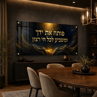 אור השפע שחור זהב – תמונת זכוכית לרוחב פותח את ידך לסלון | RG4063