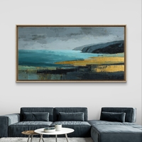 תמונת קנבס נוף ים אבסטרקטי בכחול וזהב – קנבס לסלון לרוחב--דגם CC4561