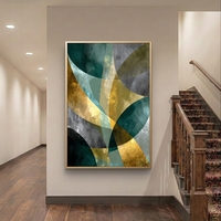 קימורים בטורקיז וזהב – תמונת קנבס אבסטרקט גיאומטרית בגווני ירוק, זהב ואפור | DC4471