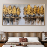 תמונת קנבס של יער עצים זהובים עם השתקפות במים בסגנון מודרני