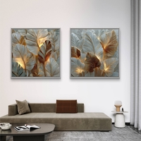 זוג תמונות קנבס עלים זוהרים בגווני פנינה, זהב ושמפניה – דגם SB6302