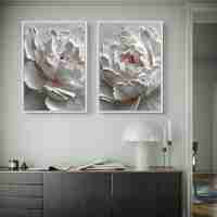 זוג תמונות קנבס אדמוניות לבנות דמוי תבליט עדין – דגם TL8553