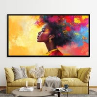 תמונת קנבס צבעונית של דיוקן נשי עם רקע כתום-אדום וצבעים מתפרצים – עיצוב אמנותי מתוך קולקציית NEXTGEN BY BAR של תכשיט לבית.