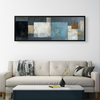 ריבועים שקטים – תמונת קנבס פנורמית אבסטרקטית בגווני כחול, לבן, אפור וזהב | CT4672