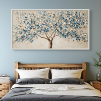 תמונת קנבס לרוחב עם עץ בגווני כחול ושמנת