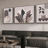 שלישיית קנבס בוטנית מינימליסטית בגווני אבן, אפור וטאופ – דגם RR3312