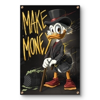 תמונת זכוכית MAKE MONEY עם דמות אייקונית בחליפה וכיתוב זהב יוקרתי
