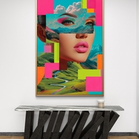 תמונת קנבס צבעונית עם דמות נשית ונופים בסגנון סוריאליסטי