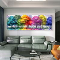 תמונת זכוכית פנורמית עם עצים צבעוניים בגוונים מרהיבים בעיצוב אמנותי ומודרני