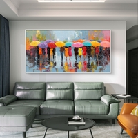 תמונת קנבס לרוחב עם אנשים תחת מטריות צבעוניות בגשם – תכשיט לבית