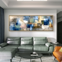 פסיפס תכלת – תמונת קנבס אבסטרקטית עם בלוקים בגווני כחול, תכלת, שמנת וזהב | CL6004