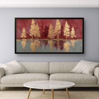 יער הזהב האדום – תמונת קנבס עצי זהב על רקע בורדו | CY4511